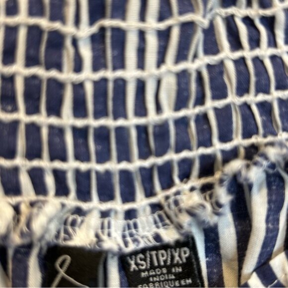 La Classe Couture Off the Shoulder Striped Cotton Embroidered Dress White Blue - Picture 4 of 5